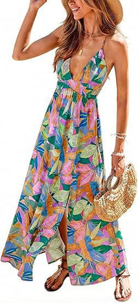Flowing Split Bohemian Style Beach Vacation Dress