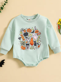 Boys And Girls Round Neck Long Sleeve Letter Printing Rompers Jumpsuit Multicolor