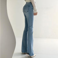 Spring Versatile High Waist Slimming Two-button Double Pocket Design Sense Slightly Flared Jeans Trousers For Women