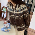 Vintage Jacquard Hooded Knitted Sweater Cardigan