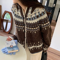 Vintage Jacquard Hooded Knitted Sweater Cardigan