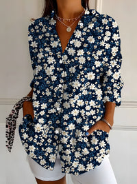 New Womens Floral Print Premium Elegant Long Sleeve Shirt