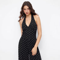 Womens Fashionable Slim-Fit Elegant V-Neck Jumpsuit