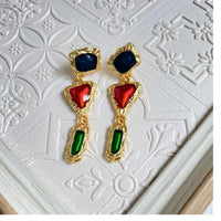 Gold Plated Vintage Enamel Drops Irregular Geometric Eardrops Stud Earrings