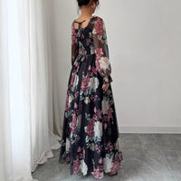 Elegant Long-Sleeve Printed Dress For Women