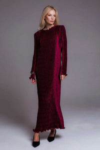 Solid-color Crew-neck Split-fit Long Dress