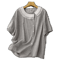 Woven Striped Fabric Ruffled Doll Collar Shirt