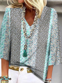 Womens V-neck Fashionable Printed Casual Top