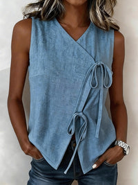 Womens Bow-Tied V-Neck Top Sleeveless Tank Top