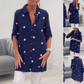Printed Loose Lapel Long Sleeves Button Shirt Top