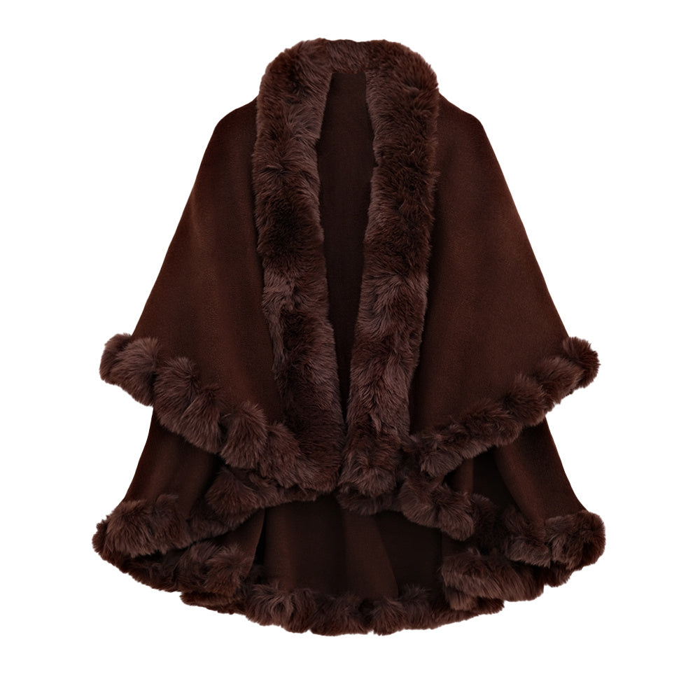 Autumn And Winter Rabbit Fur Collar Double Layer Artificial Cashmere Cape And Shawl