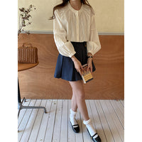 Womens Solid-Color Designer-Look Lace Lantern-Sleeve Shirt