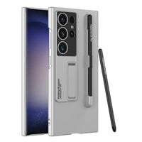 Pen Slot Phone Case Matte Solid Color Protective Hard Shell