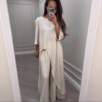 Womens Wide-Leg Pants Suit Fashionable And Casual Solid Color