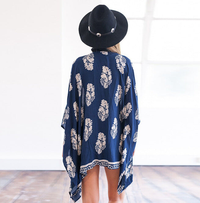 European And American Leaves Printed Cardigan Jacket