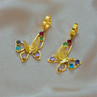 Titanium Steel Hollow Jeweled Butterfly Earrings