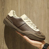 Stitching Contrast Color Genuine Leather Platform Flat Casual Board Shoes