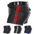 Multi-Color PU Stripe Casual Short Leather Pants