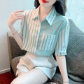 Summer Temperament Polo Collar Slim-fit Long Sleeve Chiffon Shirt