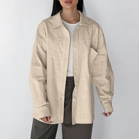 Retro Khaki Corduroy Shirt For Women