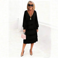 Women's Long-sleeve V-neck Tiered Dress