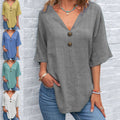 Casual V-neck Short Sleeve Regular Pullover Multi-color Women's Button Top