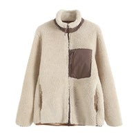 Couple's Autumn And Winter New Loose Zip Windproof Lamb Wool Coat For Women