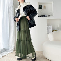 Womens Flowing Gauze Skirt With A-line Patchwork Design