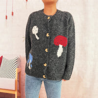 Mushroom Jacquard Contrast Color Knitted Coat Casual Loose Sweater