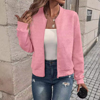Solid Color Zipper Jacket Coat For Women