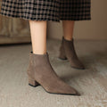 Women's Matte Suede Chunky-Heel Ankle Boots With Pointed Toe And Side Zipper