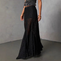 European And American Retro Versatile Black Polyester Lace Sheer Skirt