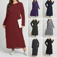Women's Casual Solid Color Loose Plus-size Knitted Lace Dress