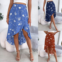 Womens Casual Mid-Length Skirt With Floral Print And Ruffled Hem