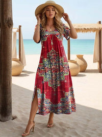 Short-sleeve Crew-neck Red Fashion Dress