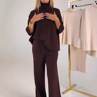 Stylish Casual Solid-color Knit Turtleneck Womens Set For Warmth