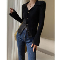 Fashionable Temperament Solid Color V-neck Knitted Cardigan