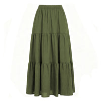 Cotton-linen Pocketed Midi Skirt With A High Elastic Waistband
