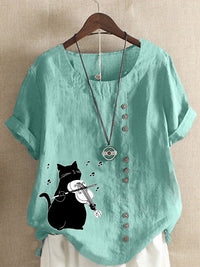 Summer Cotton And Linen Short Sleeve Top Cartoon Printed T-shirt