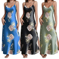 Womens European And American-style Floral-print Sleeveless Summer Loungewear Dress