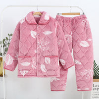 Women's Fashion Coral Fleece Three-layer Thickened Fleece-lined Warm Loungewear