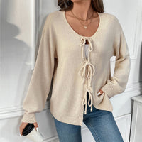 Casual Lazy Lace-up Crew Neck Women's Sweater