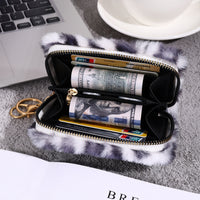 Plush Coin Purse Fashionable Niche Design Simple And Fluffy With Leopard-Print Card Holder