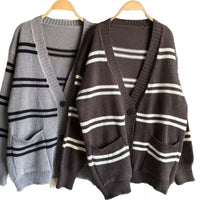 Model Loose Preppy Style Colorblock Sweater Coat