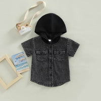 Boy Hooded Single-breasted Denim Shirt