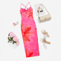 Fashionable Resort Beach Dress, Slim-Fit Printed Sleeveless Slip Dress