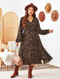 Elegant Sexy Leopard-Print V-Neck Plus-Size Dress For Women