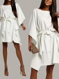 New Womens Loose Casual Dress In White With Batwing Sleeves And A Tie Waist