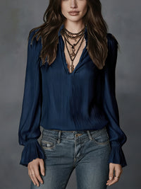 Fashionable And Elegant Long-Sleeve Solid-Color Casual Top For Women