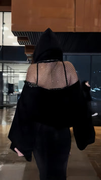 Fashionable Solid Color Backless Hollo Out Mesh Hoodie Sports Sweatshirt
